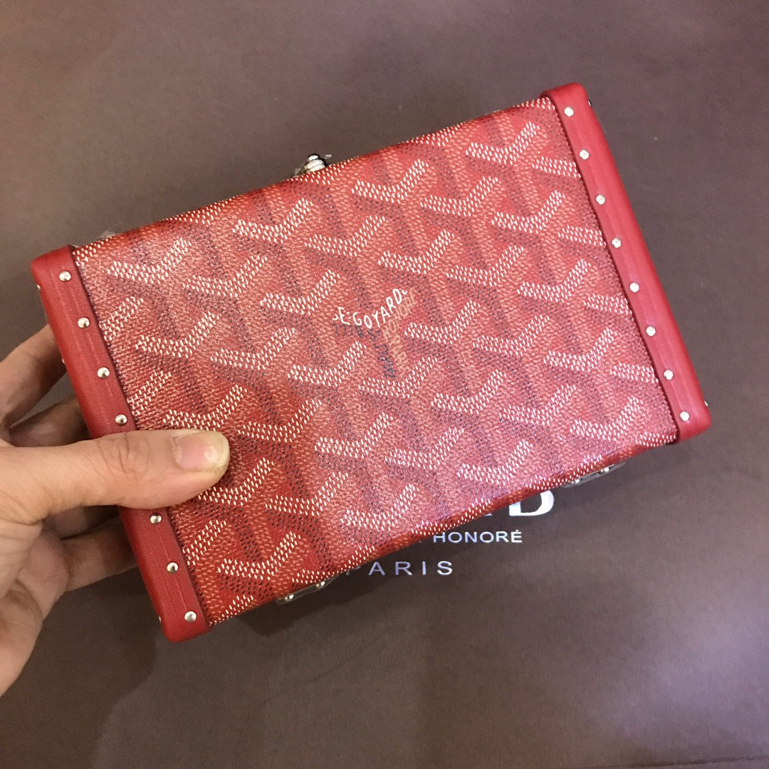 BOLSO BAÚL MINAUDIERE 17CM LONA ROJA