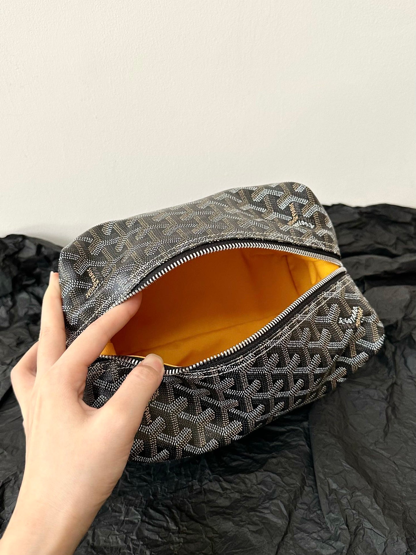 TROUSSE DE COSMÉTIQUE GOYA 24 CM EN TOILE NOIRE ET BRUN