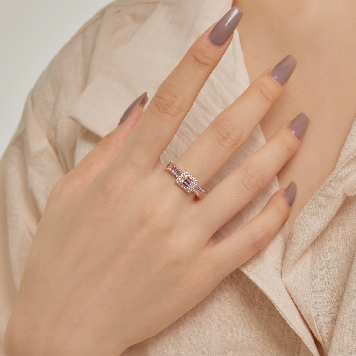 [HOT]Exquisite Colorful Radiant Cut Party Ring