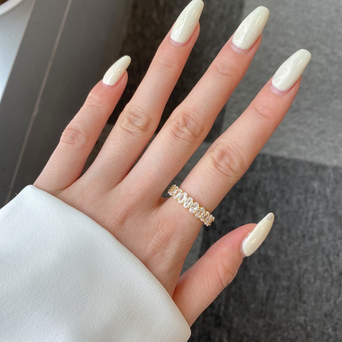[HOT]Ornate Oval Cut Tennis Ring