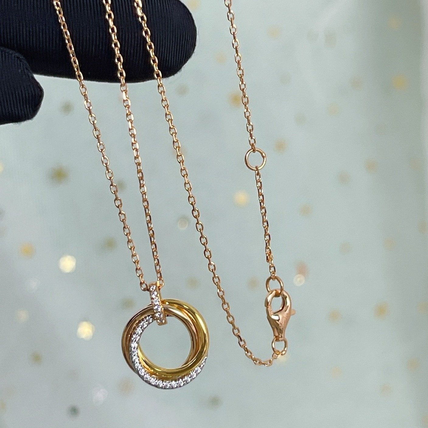 DIANA TRINITY NECKLACE SILVER GOLD PINK GOLD DIAMONDS