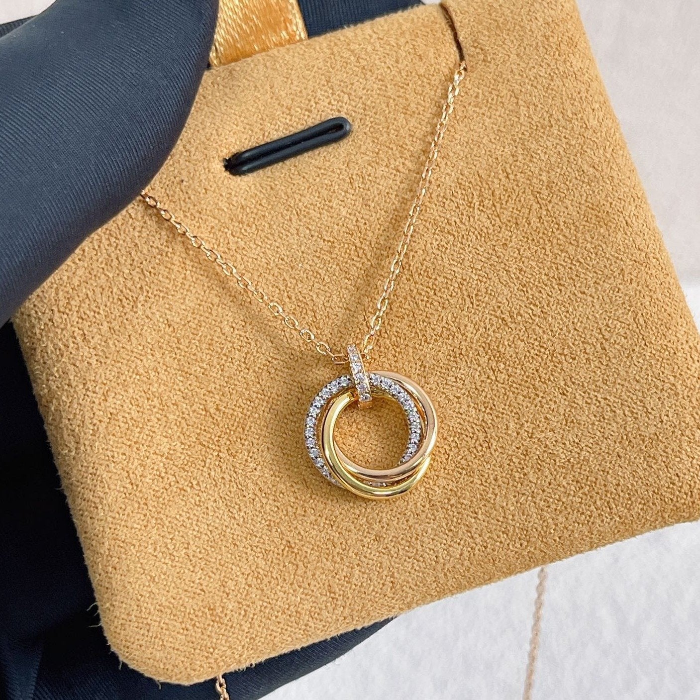 DIANA TRINITY NECKLACE SILVER GOLD PINK GOLD DIAMONDS