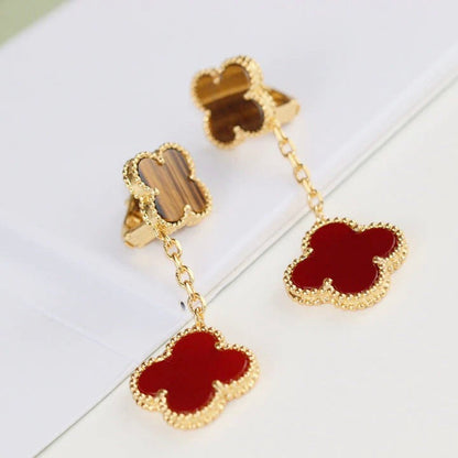 PENDIENTES DE CORNALINA CON OJO DE TIGRE Y 2 MOTIVOS DE TRÉBOL DE DIANA