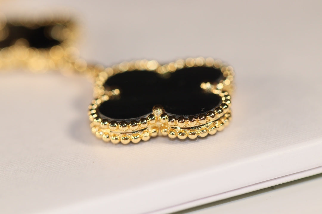 DIANA CLOVER EARRINGS GOLD ONYX MOP 3 MOTIF