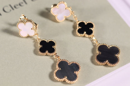 DIANA CLOVER EARRINGS GOLD ONYX MOP 3 MOTIF