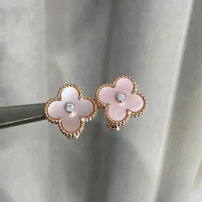 DIANA CLOVER MEDIUM 1 MOTIFS  PINK MOP DIAMOND EARRINGS