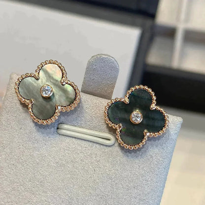 DIANA CLOVER MEDIUM 1 MOTIFS GRAY MOP  DIAMOND EARRINGS