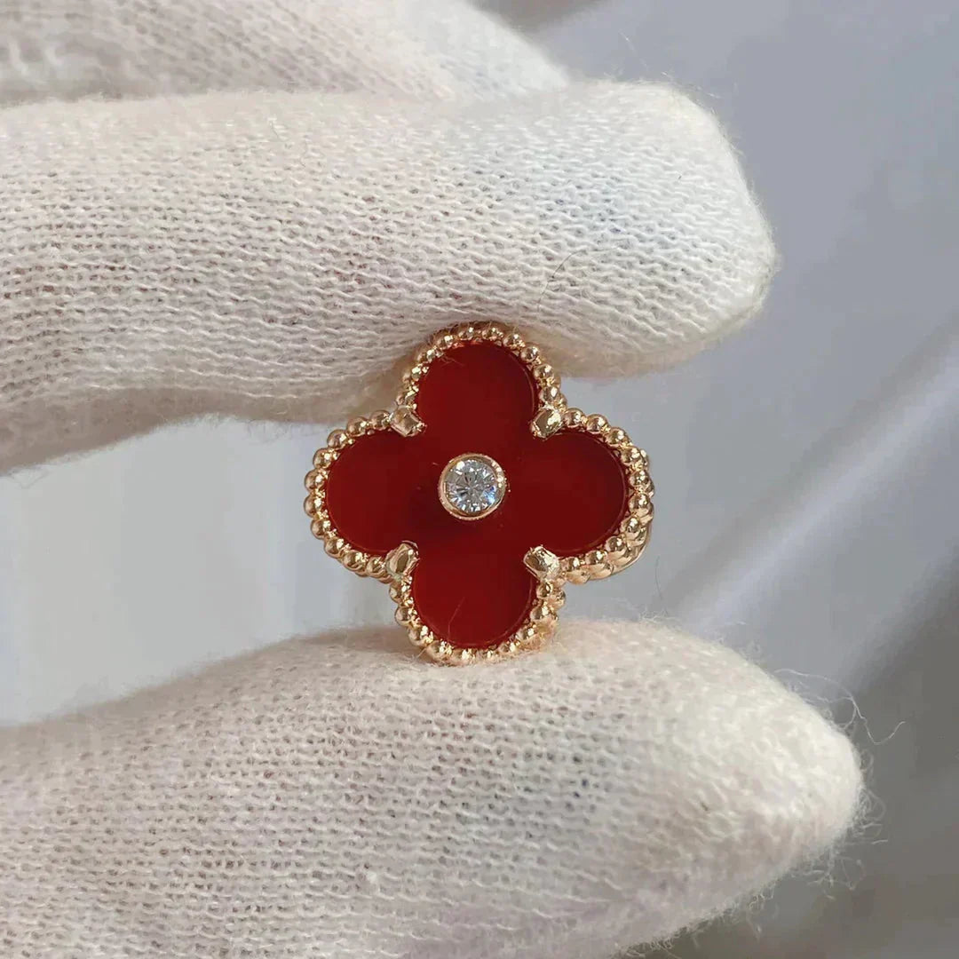 DIANA CLOVER MEDIUM 1 MOTIFS CARNELIAN  DIAMOND earrings