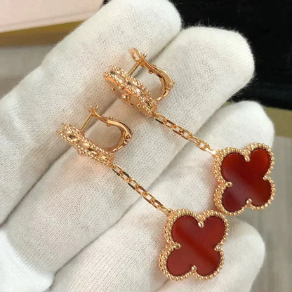 DIANA CLOVER 2 MOTIF  LASER CARNELIAN EARRINGS