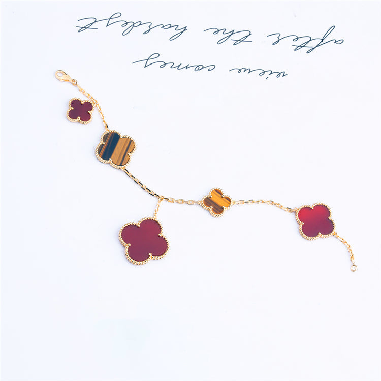 DIANA CLOVER BRACELET 5 MOTIFS CARNELIAN TIGER EYE