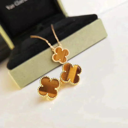 DIANA CLOVER MEDIUM 1 MOTIFS TIGER EYE EARRINGS