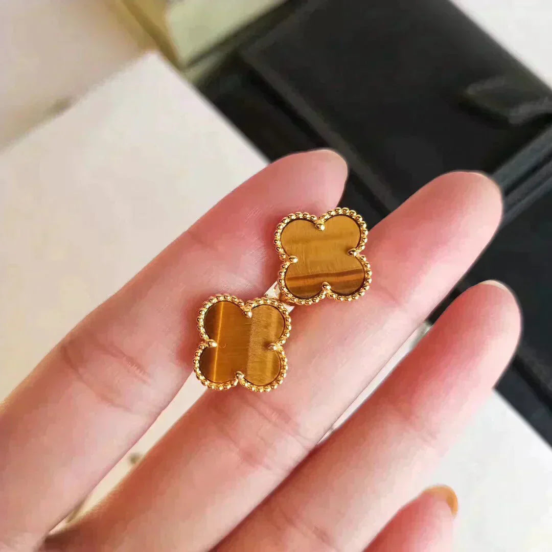 DIANA CLOVER MEDIUM 1 MOTIFS TIGER EYE EARRINGS