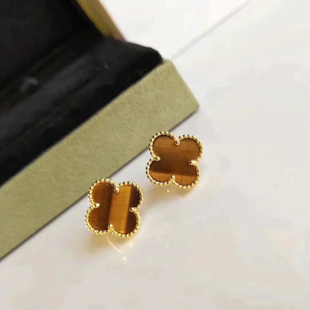DIANA CLOVER MEDIUM 1 MOTIFS TIGER EYE EARRINGS