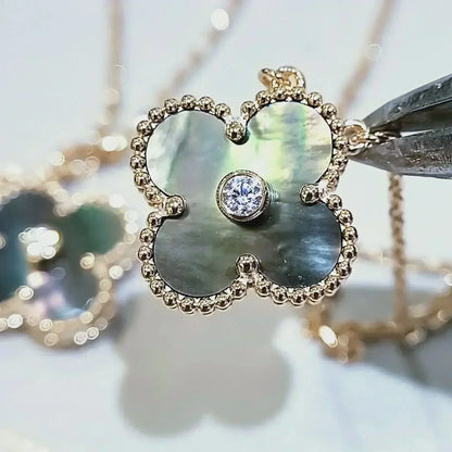 DIANA CLOVER 15MM DIAMOND AND MOTHER-OF-GREY NECKLACE