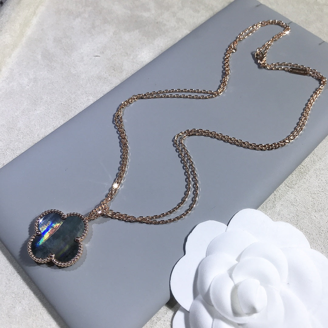 DIANA CLOVER 25MM GOLD DARK MOP BIG CLOVER NECKLACE