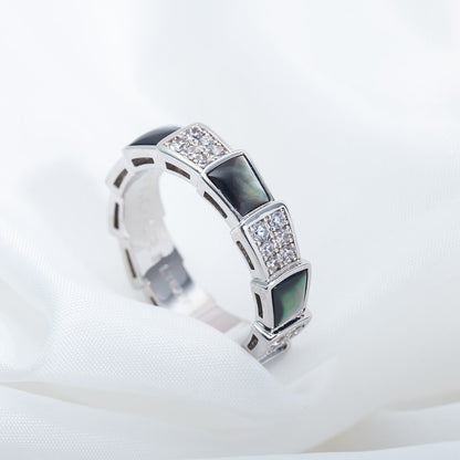 DIANA SERPENTI RING SILVER DIAMOND BLACK MOP 4MM