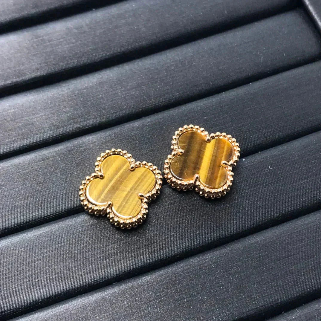 DIANA CLOVER MEDIUM 1 MOTIFS TIGER EYE EARRINGS