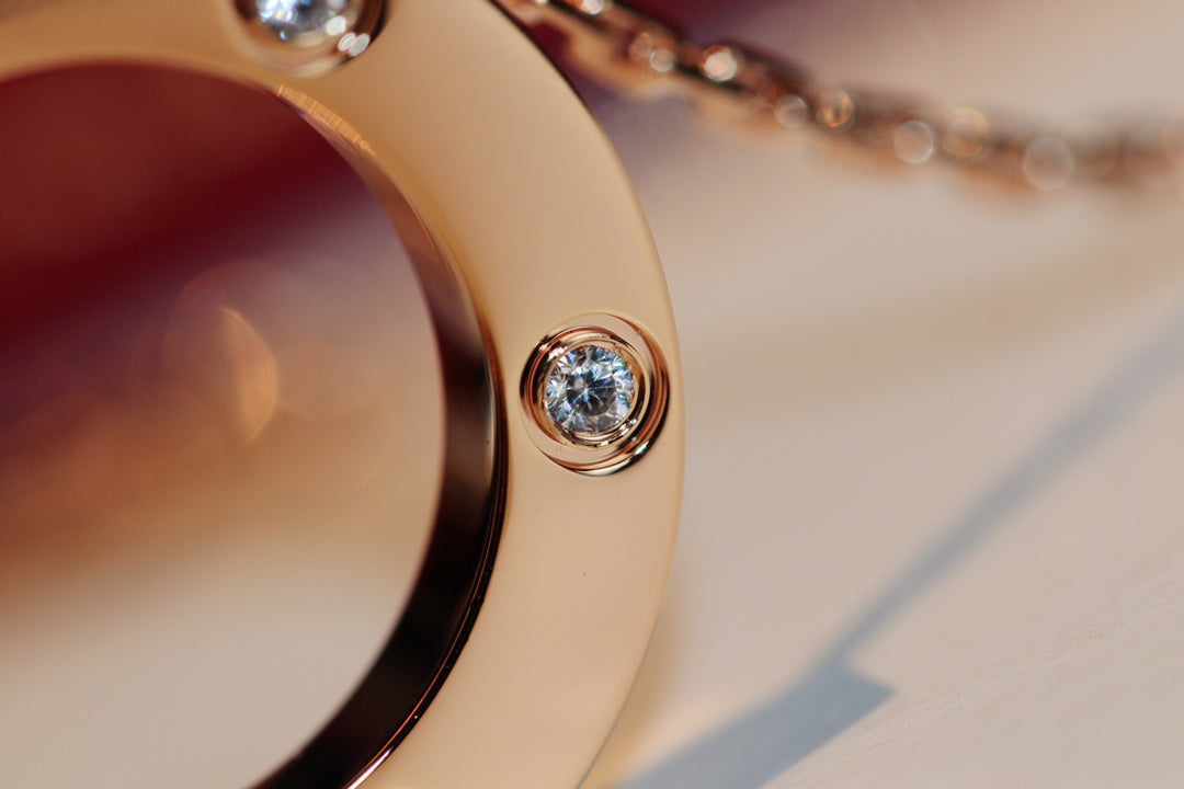 DIANA LOVE NECKLACE 16MM 6 DIAMONDS PINK GOLD