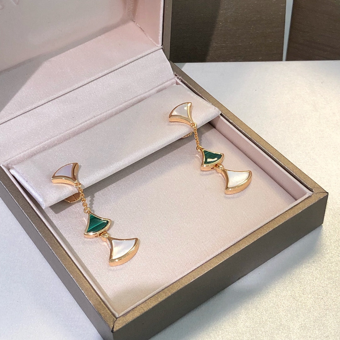 DIANA DREAM EARRINGS 3 MOTIFS MALACHITE MOP PINK GOLD