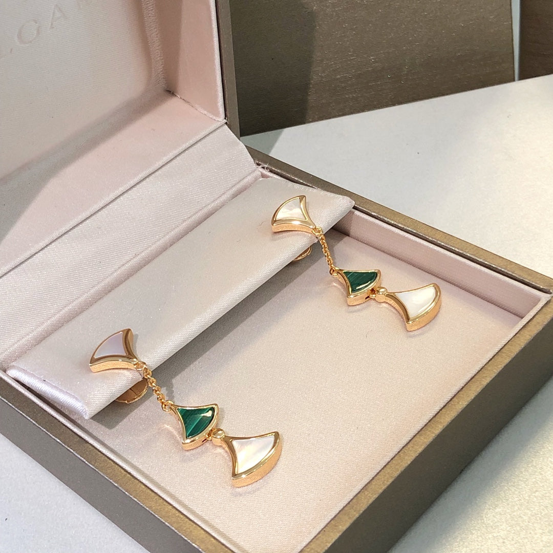 DIANA DREAM EARRINGS 3 MOTIFS MALACHITE MOP PINK GOLD