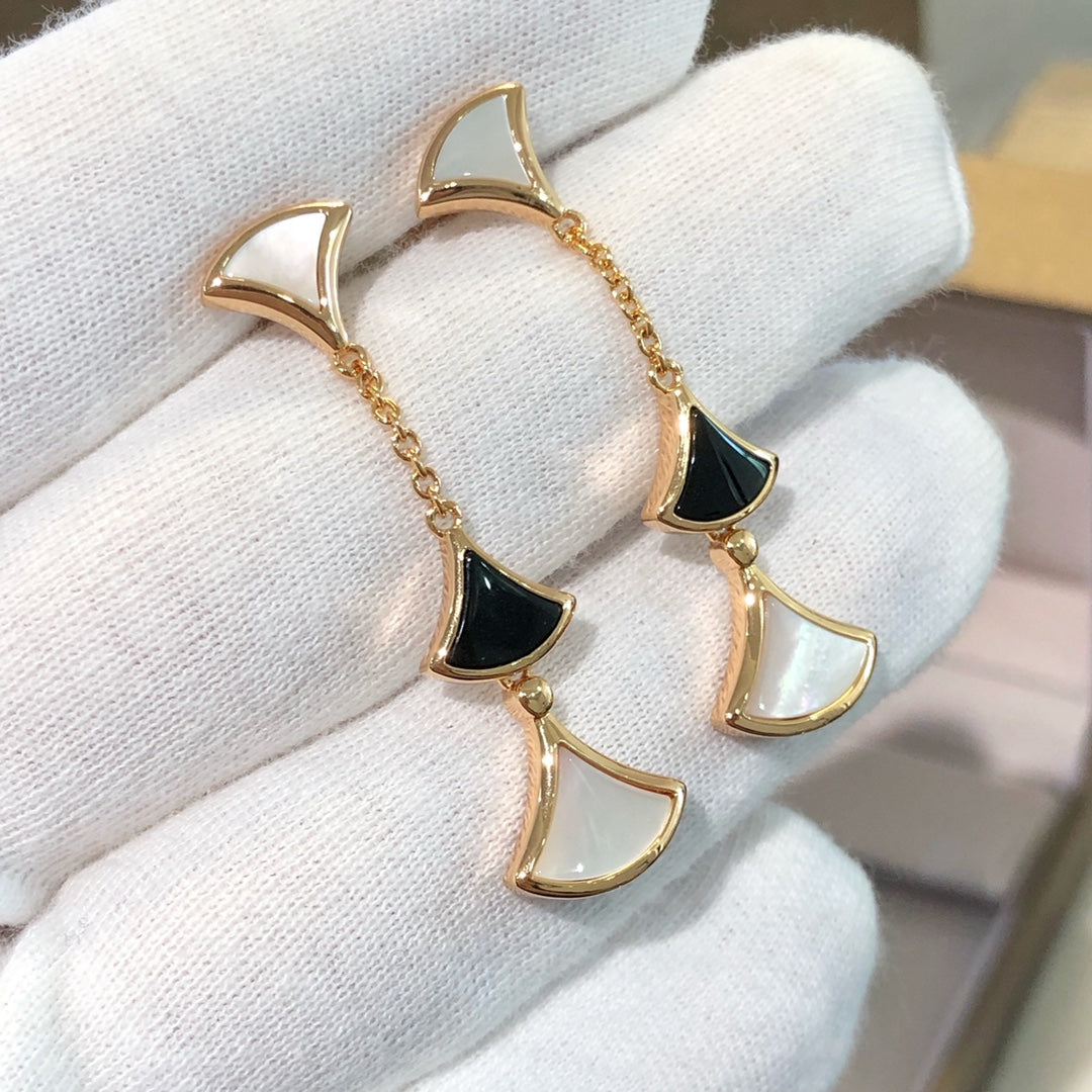 DIANA DREAM EARRINGS 3 MOTIFS ONYX MOP PINK GOLD