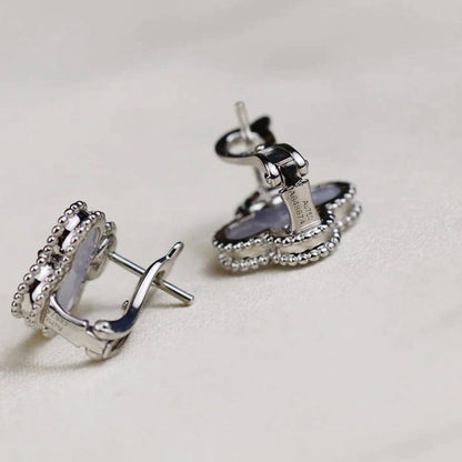 DIANA CLOVER MEDIUM 1 MOTIFS  WHITE MOP EARRINGS SILVER