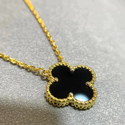 DIANA CLOVER 15MM BLACK ONYX SINGLE FLOWER NECKLACE