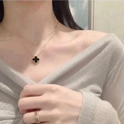 DIANA CLOVER 15MM BLACK ONYX SINGLE FLOWER NECKLACE