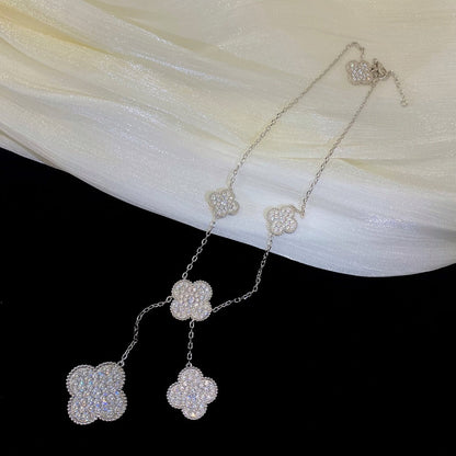 DIANA CLOVER 5 MOTIFS SILVER DIAMONDS NECKLACE