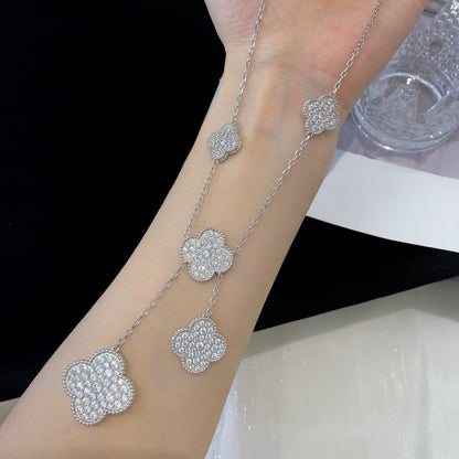 DIANA CLOVER 5 MOTIFS SILVER DIAMONDS NECKLACE