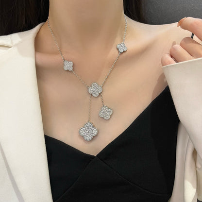 DIANA CLOVER 5 MOTIFS SILVER DIAMONDS NECKLACE