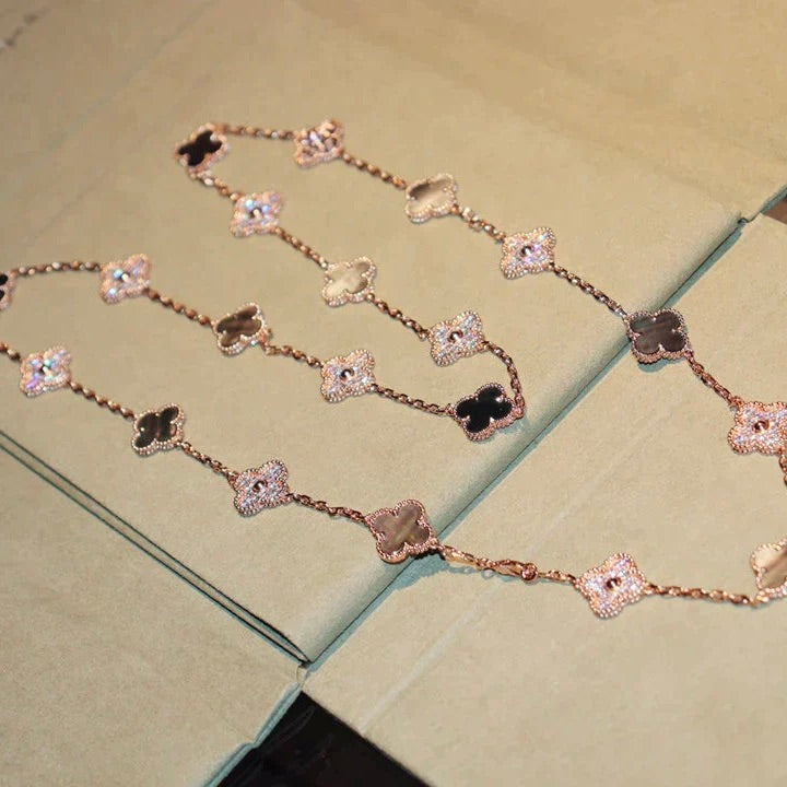 DIANA CLOVER 20 MOTIFS DARK MOP DIAMOND  NECKLACE