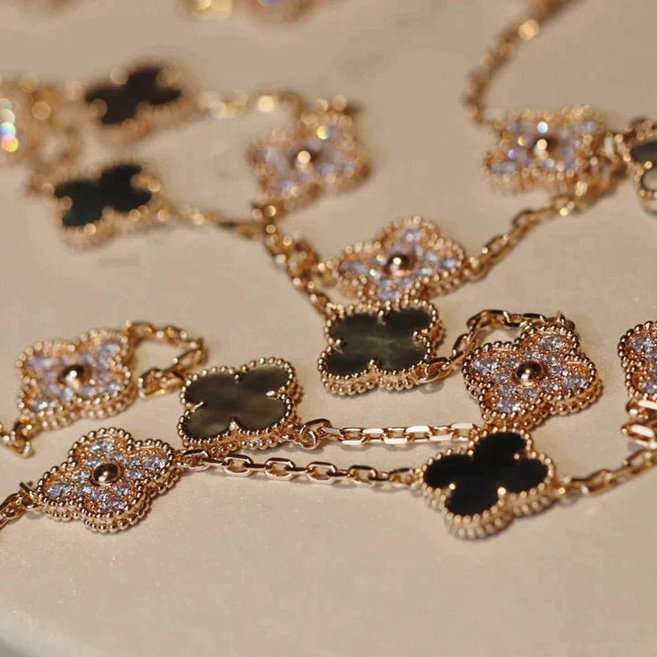 DIANA CLOVER 20 MOTIFS DARK MOP DIAMOND  NECKLACE