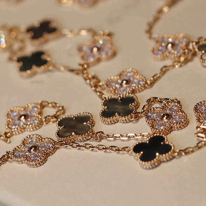 DIANA CLOVER 20 MOTIFS DARK MOP DIAMOND  NECKLACE