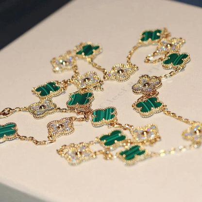 DIANA CLOVER 20 MOTIFS MALACHITE DIAMOND NECKLACE