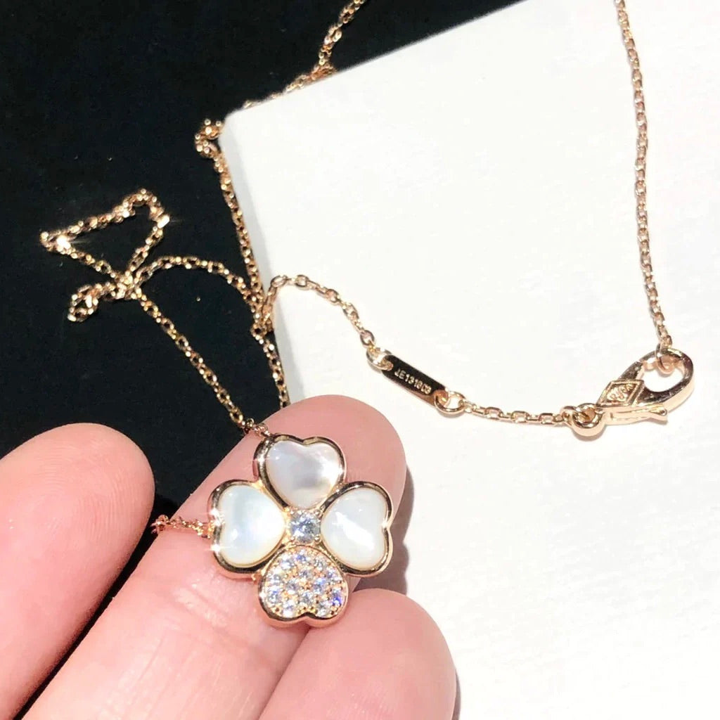 DIANA CLOVER MOP DIAMOND ROSE GOLD NECKLACE