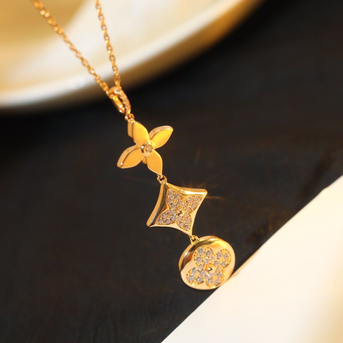 DIANA STAR AND SUN DIAMOND PINK GOLD NECKLACE