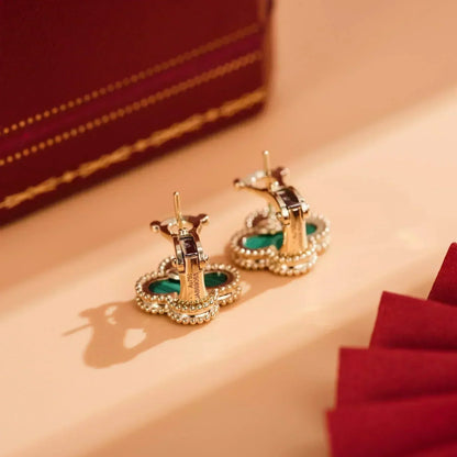 DIANA CLOVER MEDIUM 1 MOTIFS MALACHITE  EARRINGS