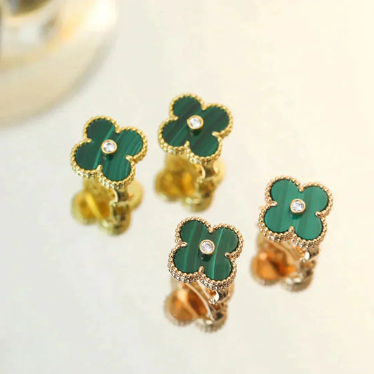 DIANA CLOVER MEDIUM 1 MOTIFS MALACHITE DIAMOND EARRINGS