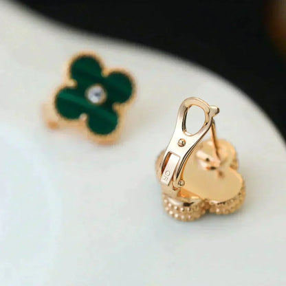 DIANA CLOVER MEDIUM 1 MOTIFS MALACHITE DIAMOND EARRINGS
