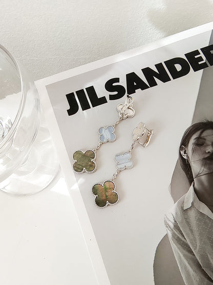 DIANA CLOVER 3 MOTIFS CHALCEDONY DARK MOP SILVER EARRINGS