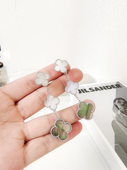 DIANA CLOVER 3 MOTIFS CHALCEDONY DARK MOP SILVER EARRINGS