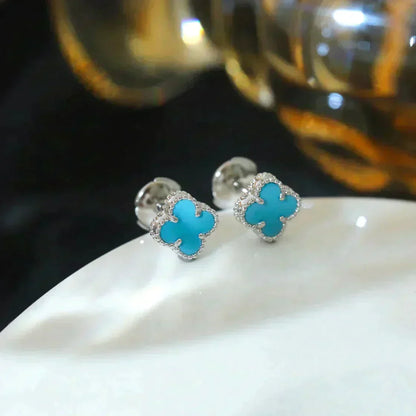 DIANA CLOVER MINI 9.5MM ONYX STUD EARRINGS SILVER