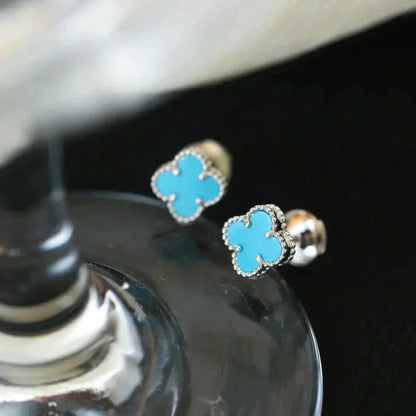 DIANA CLOVER MINI 9.5MM ONYX STUD EARRINGS SILVER