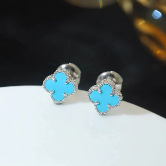 DIANA CLOVER MINI 9.5MM ONYX STUD EARRINGS SILVER