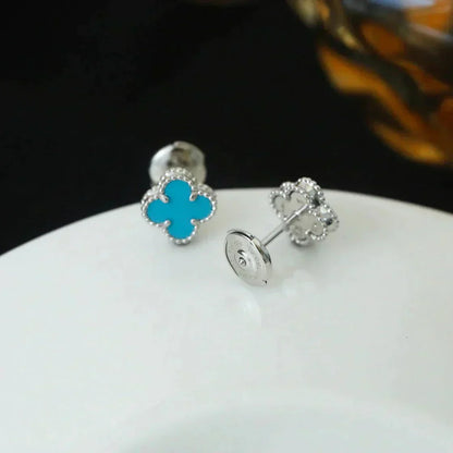 DIANA CLOVER MINI 9.5MM ONYX STUD EARRINGS SILVER