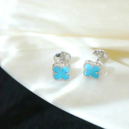DIANA CLOVER MINI 9.5MM ONYX STUD EARRINGS SILVER