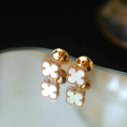DIANA CLOVER MINI 9.5MM WHITE MOP EARRINGS