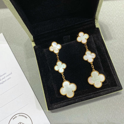 DIANA CLOVER MOP 3 MOTIFS GOLD EARRINGS