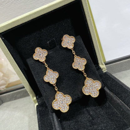DIANA CLOVER 3 MOTIFS DIAMOND PAVED ROSE GOLD EARRINGS
